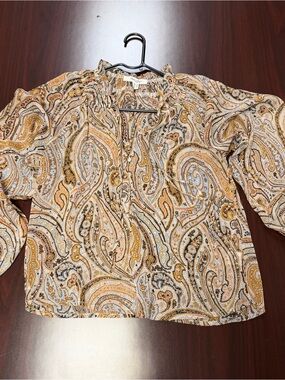 Paisley Peasant Blouse in Mustard & Light Blue